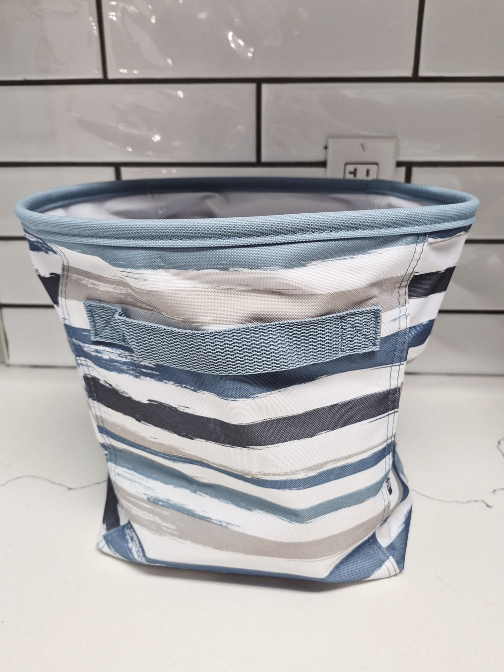 thirty-one Blue, White and Gray Striped Canvas Storage Bin